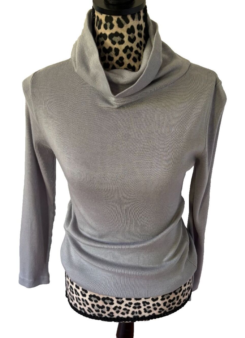 Vintage 80s Womens Gray Turtleneck Sweater Dark Academia Equestrian Retro Medium